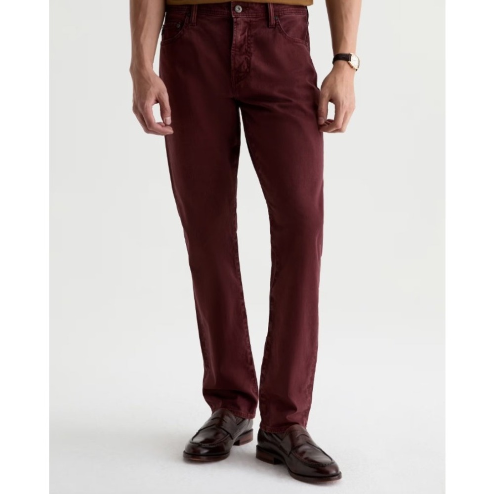 AG Everett 32x34 Men's Slim Straight Stretch Sateen Pants Mulberry Dark Burgundy